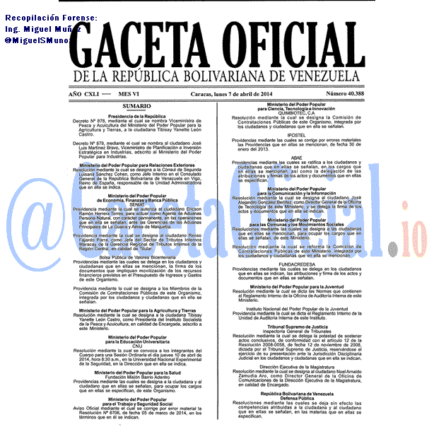 Gaceta Oficial 40388 del 7 Abril 2014