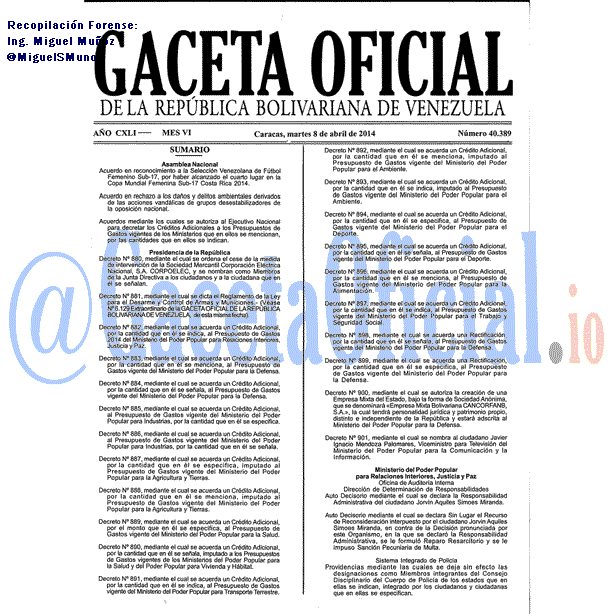 Gaceta Oficial 40389 del 8 Abril 2014
