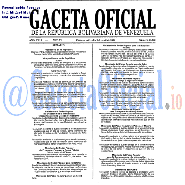 Gaceta Oficial 40390 del 9 Abril 2014