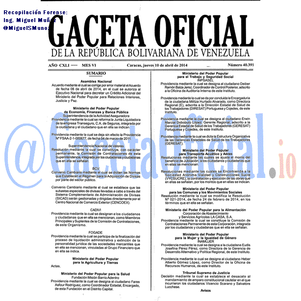 Gaceta Oficial 40391 del 10 Abril 2014