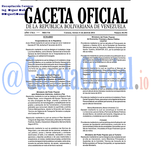 Gaceta Oficial 40392 del 11 Abril 2014
