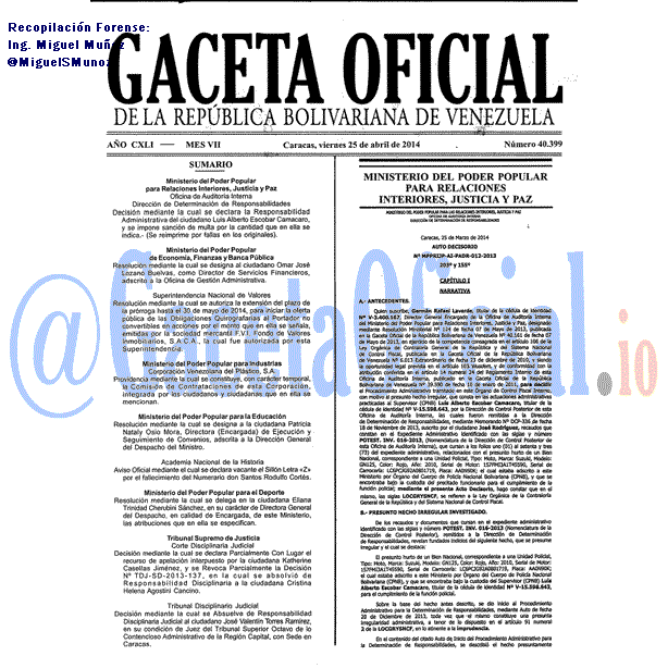 Gaceta Oficial 40399 del 25 Abril 2014