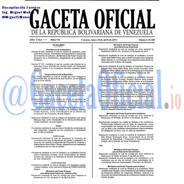 Gaceta Oficial 40400 del 28 Abril 2014