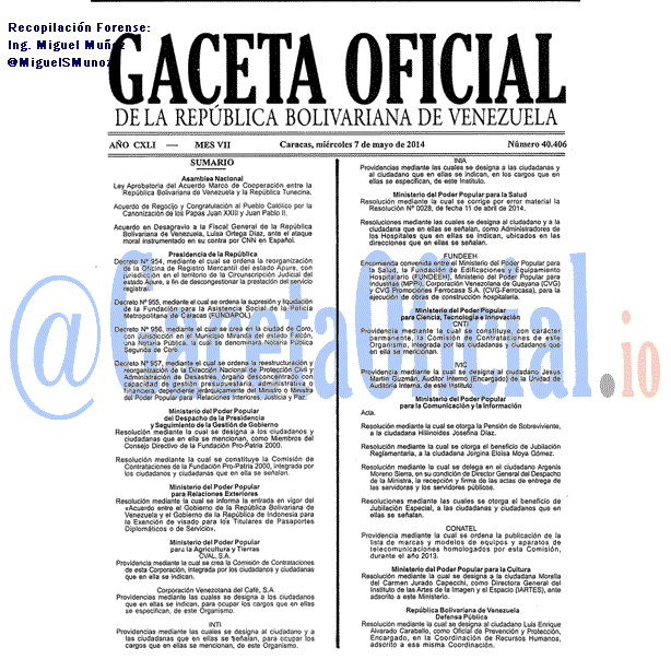 Gaceta Oficial 40406 del 7 Mayo 2014