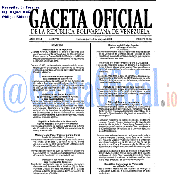 Gaceta Oficial 40407 del 8 Mayo 2014