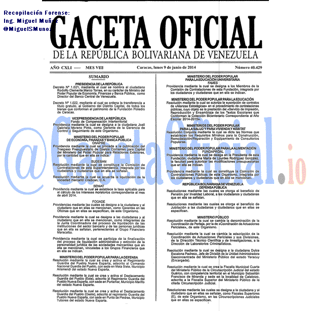 Gaceta Oficial 40429 del 9 Junio 2014