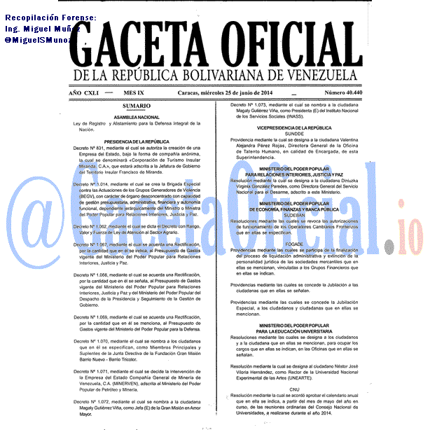 Gaceta Oficial 40440 del 25 Junio 2014