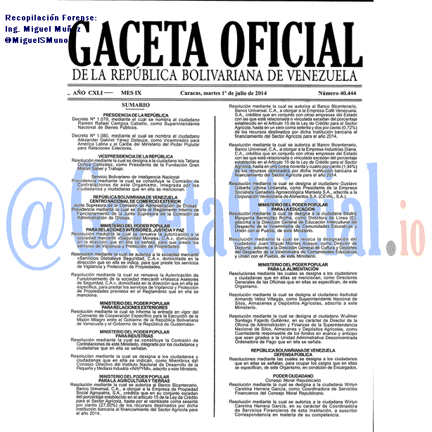 Gaceta Oficial 40444 del 1 Julio 2014 Gaceta Oficial 40444 del 1 Julio 2014