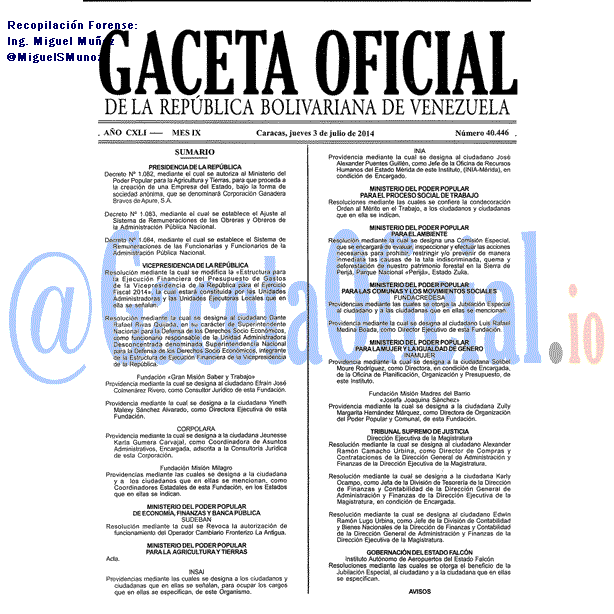 Gaceta Oficial 40446 del 3 Julio 2014