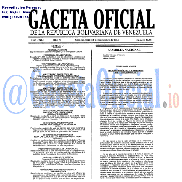 Gaceta Oficial 40491 del 5 Septiembre 2014