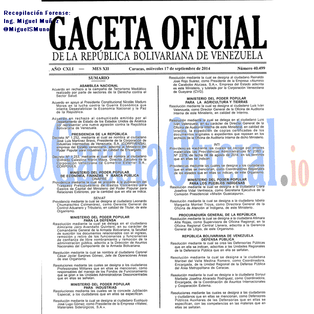 Gaceta Oficial 40499 del 17 Septiembre 2014