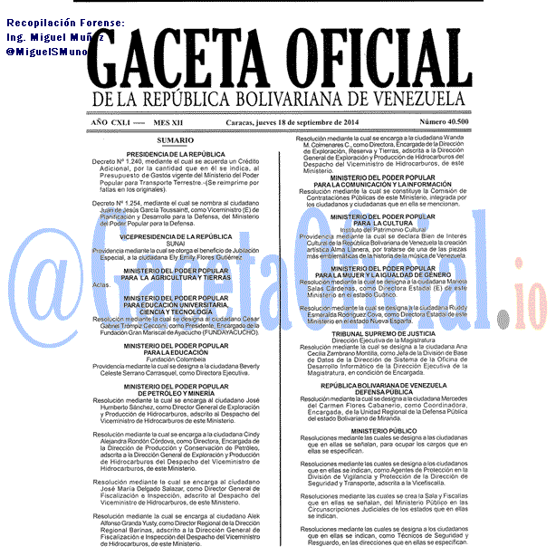 Gaceta Oficial 40500 del 18 Septiembre 2014