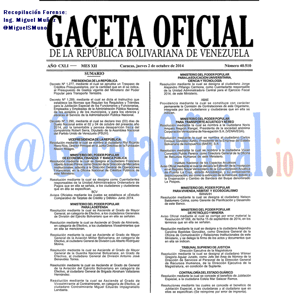 Gaceta Oficial 40510 del 2 Octubre 2014