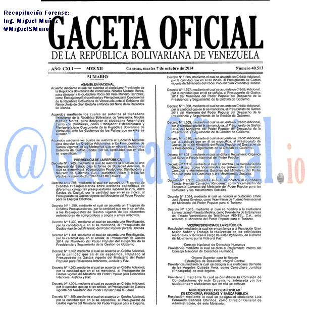 Gaceta Oficial 40513 del 7 Octubre 2014
