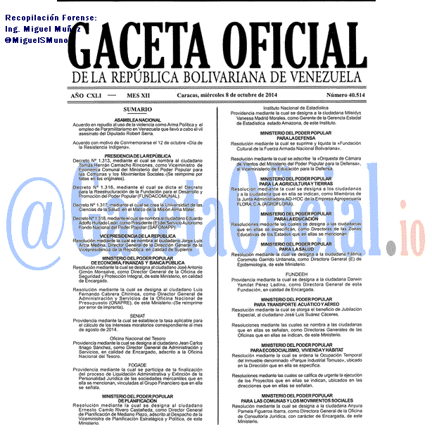 Gaceta Oficial 40514 del 8 Octubre 2014