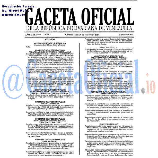 Gaceta Oficial 40522 del 20 Octubre 2014