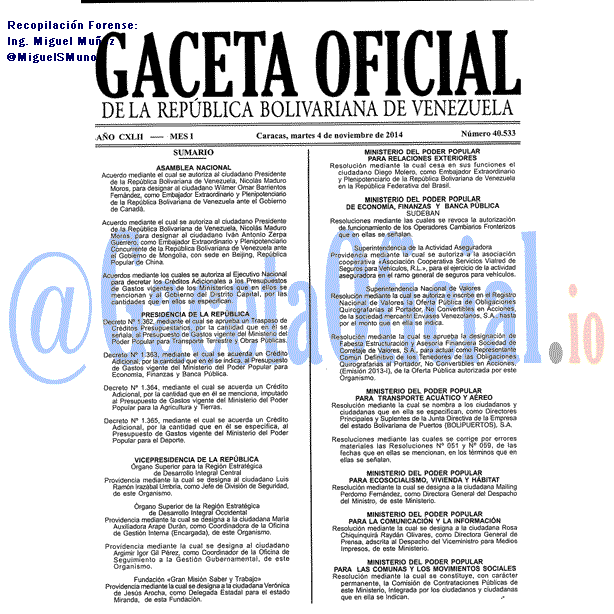 Gaceta Oficial 40533 del 4 Noviembre 2014