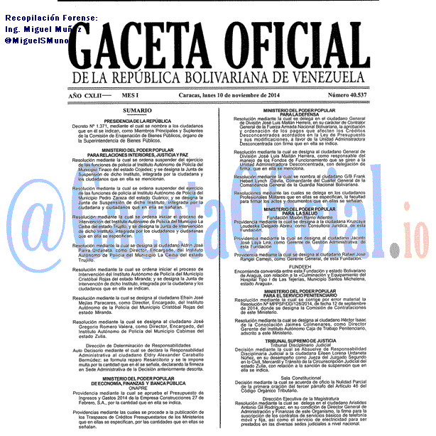 Gaceta Oficial 40537 del 10 Noviembre 2014