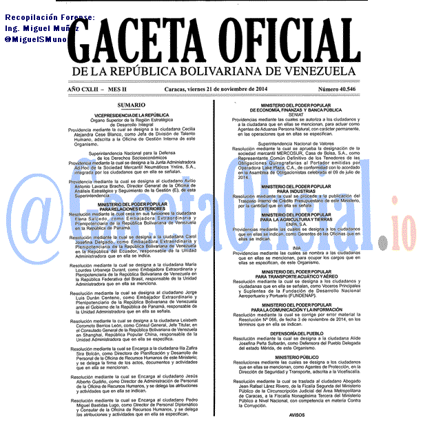 Gaceta Oficial 40546 del 21 Noviembre 2014