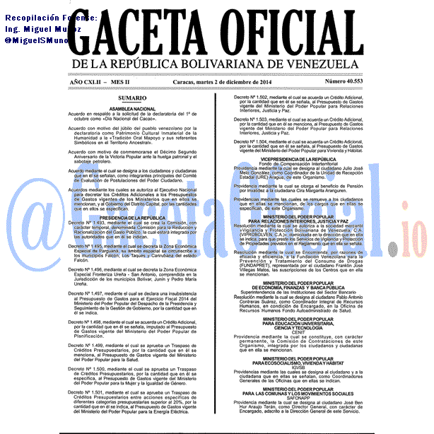 Gaceta Oficial 40553 del 2 Diciembre 2014