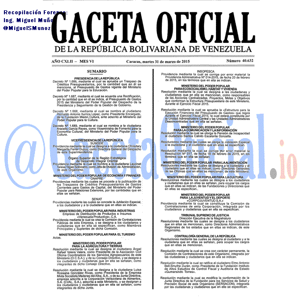 Gaceta Oficial 40632 del 31 marzo 2015