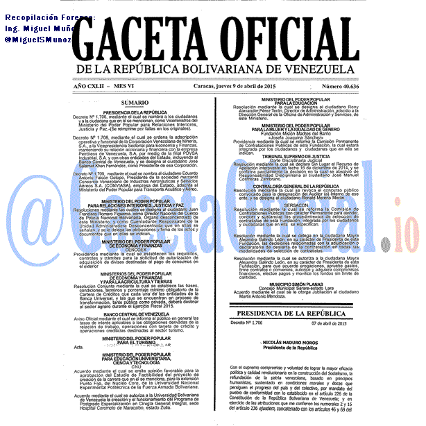 Gaceta Oficial 40636 del 9 Abril 2015