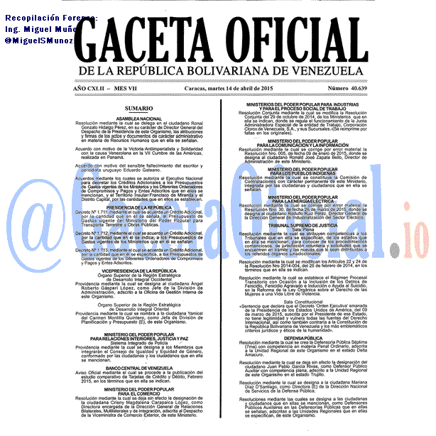 Gaceta Oficial 40639 del 14 Abril 2015