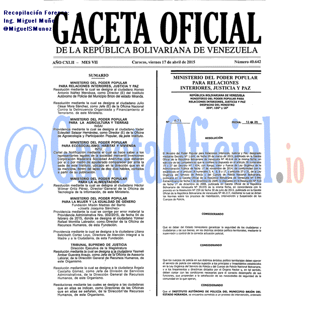 Gaceta Oficial 40642 del 17 Abril 2015