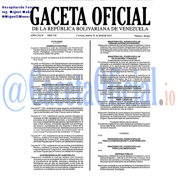 Gaceta Oficial 40644 del 21 Abril 2015