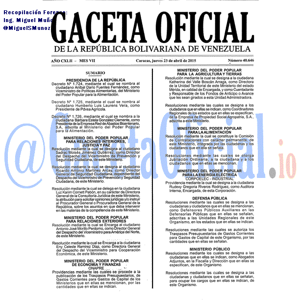 Gaceta Oficial 40646 del 23 Abril 2015