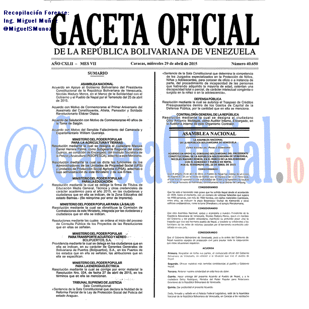 Gaceta Oficial 40650 del 29 Abril 2015