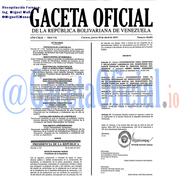 Gaceta Oficial 40651 del 30 Abril 2015