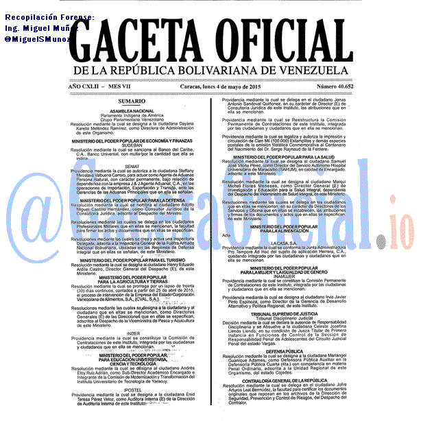 Gaceta Oficial 40652 del 4 mayo 2015