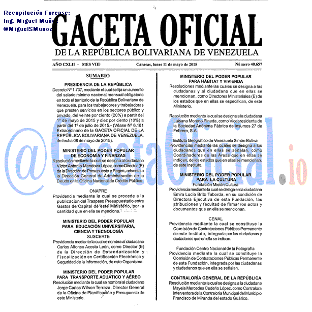 Gaceta Oficial 40657 del 11 mayo 2015