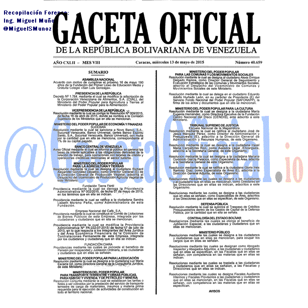 Gaceta Oficial 40659 del 13 mayo 2015