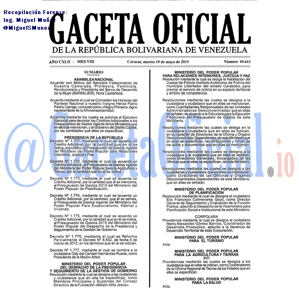 Gaceta Oficial 40663 del 19 mayo 2015