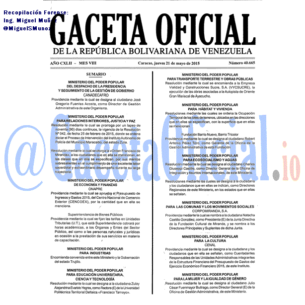 Gaceta Oficial 40665 del 21 mayo 2015