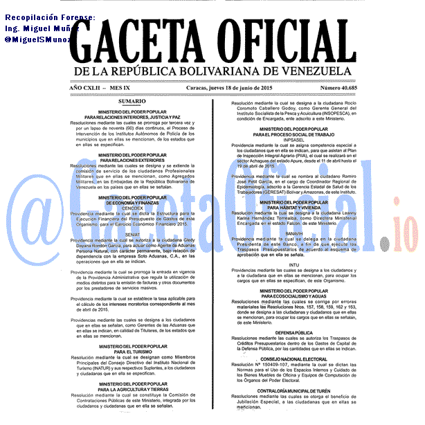 Gaceta Oficial 40685 del 18 junio 2015