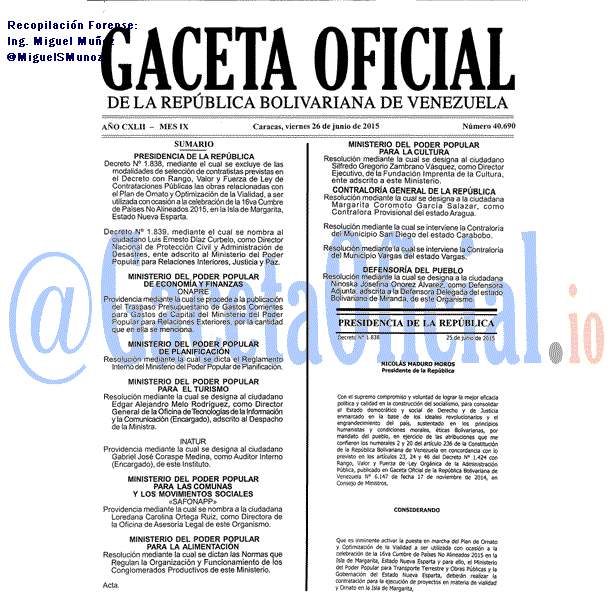 Gaceta Oficial 40690 del 26 junio 2015
