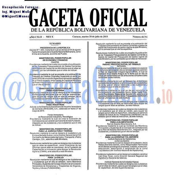Gaceta Oficial 40711 del 28 julio 2015