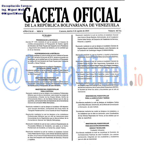 Gaceta Oficial 40716 del 4 agosto 2015