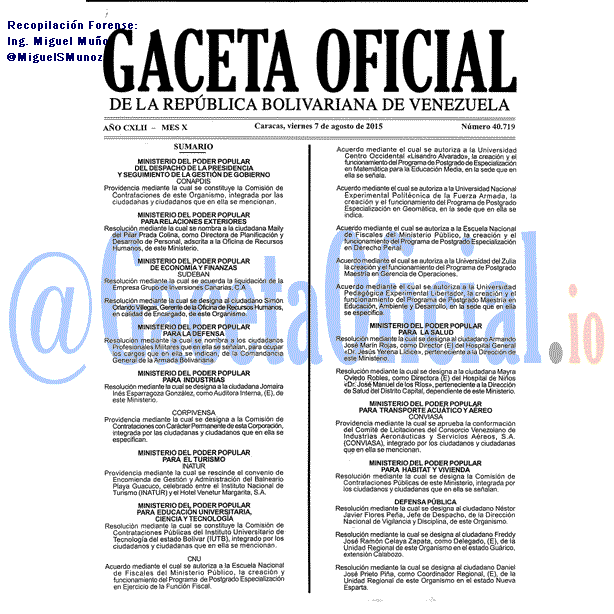 Gaceta Oficial 40719 del 7 agosto 2015