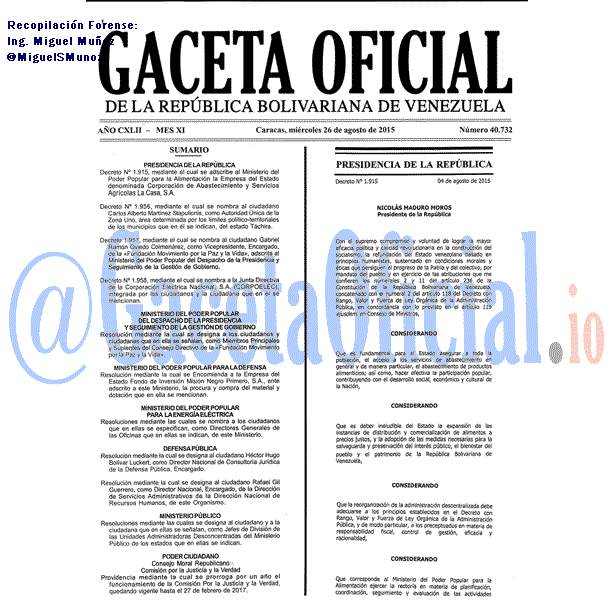 Gaceta Oficial 40732 del 26 agosto 2015