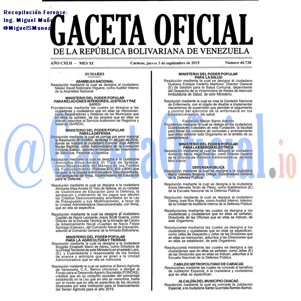 Gaceta Oficial 40738 del 3 septiembre 2015