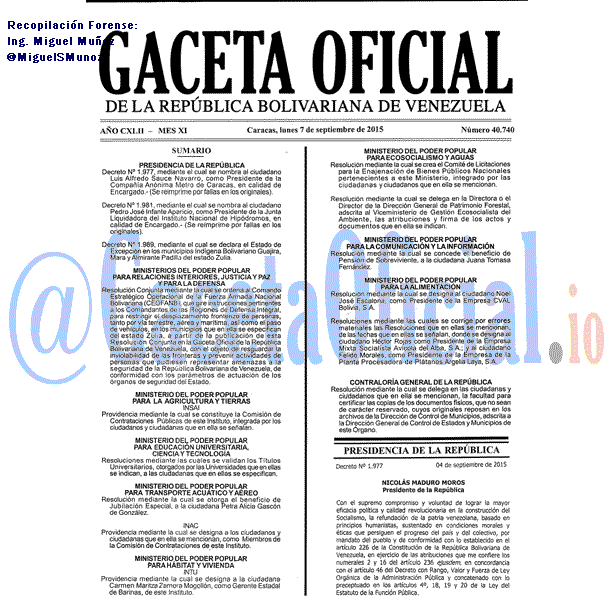 Gaceta Oficial 40740 del 7 septiembre 2015