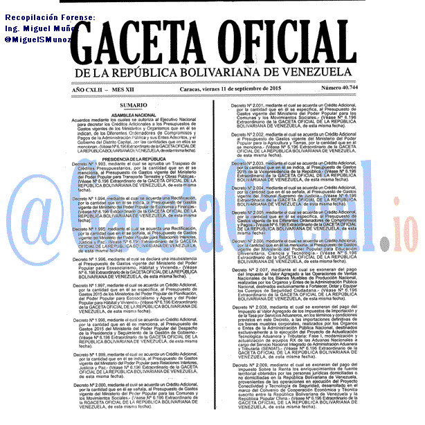 Gaceta Oficial 40744 del 11 septiembre 2015