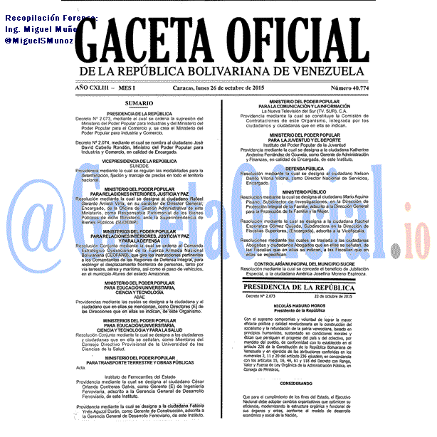Gaceta Oficial 40774 del 26 octubre 2015