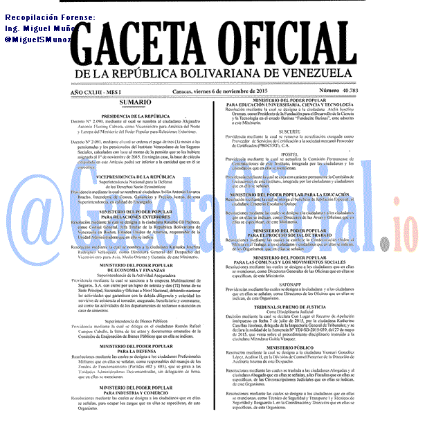 Gaceta Oficial 40783 del 6 noviembre 2015
