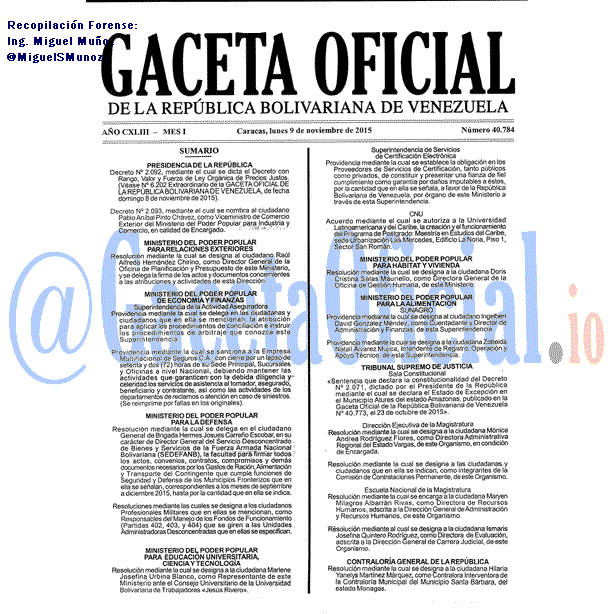 Gaceta Oficial 40784 del 9 noviembre 2015