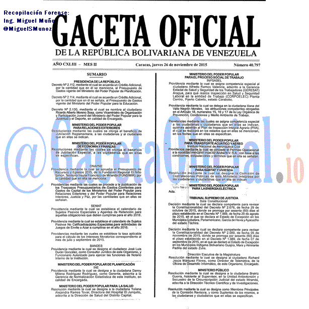 Gaceta Oficial 40797 del 26 noviembre 2015